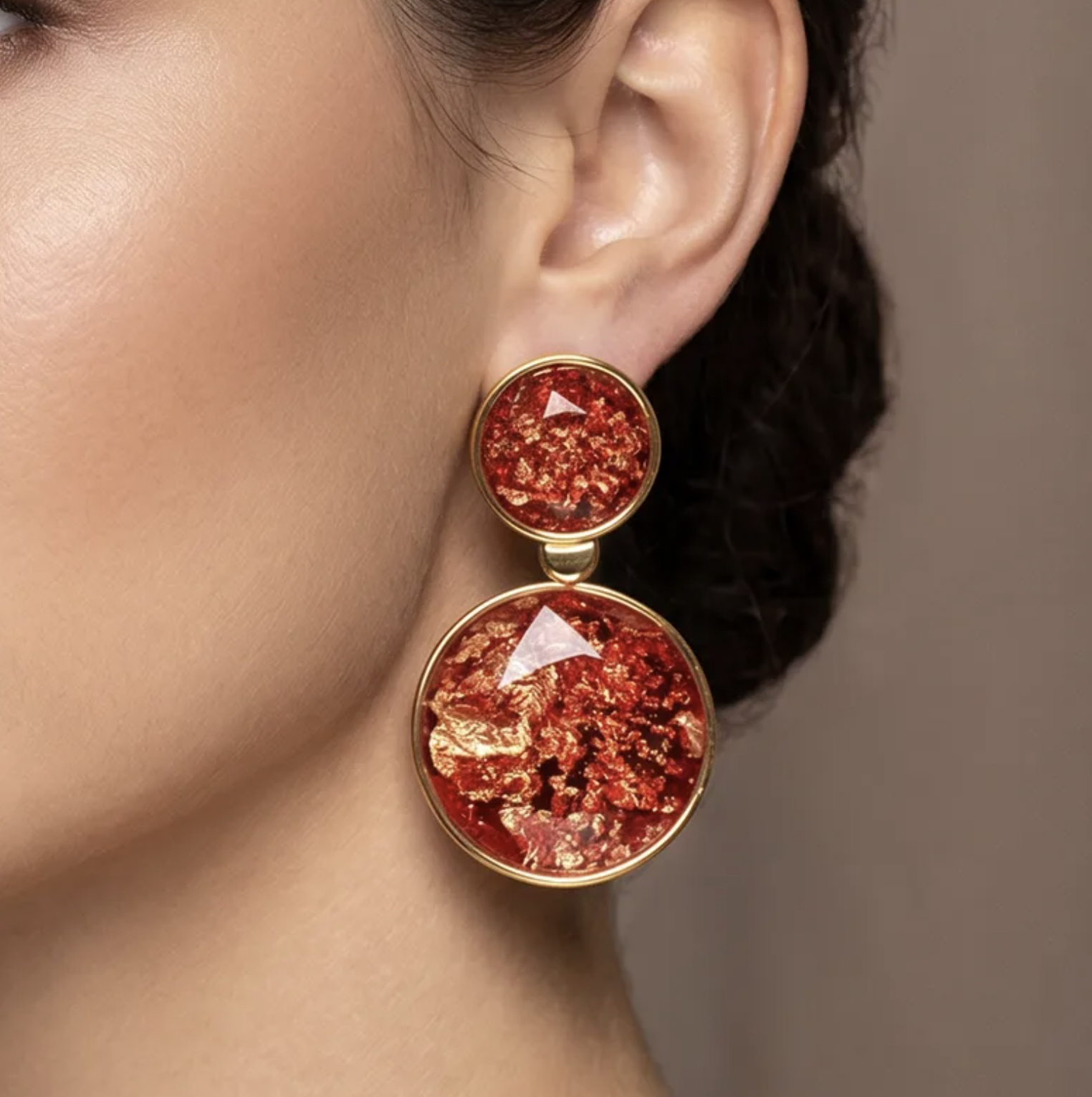 Round Waterproof Non-Tarnish Resin Inlay Stud Earrings for Women