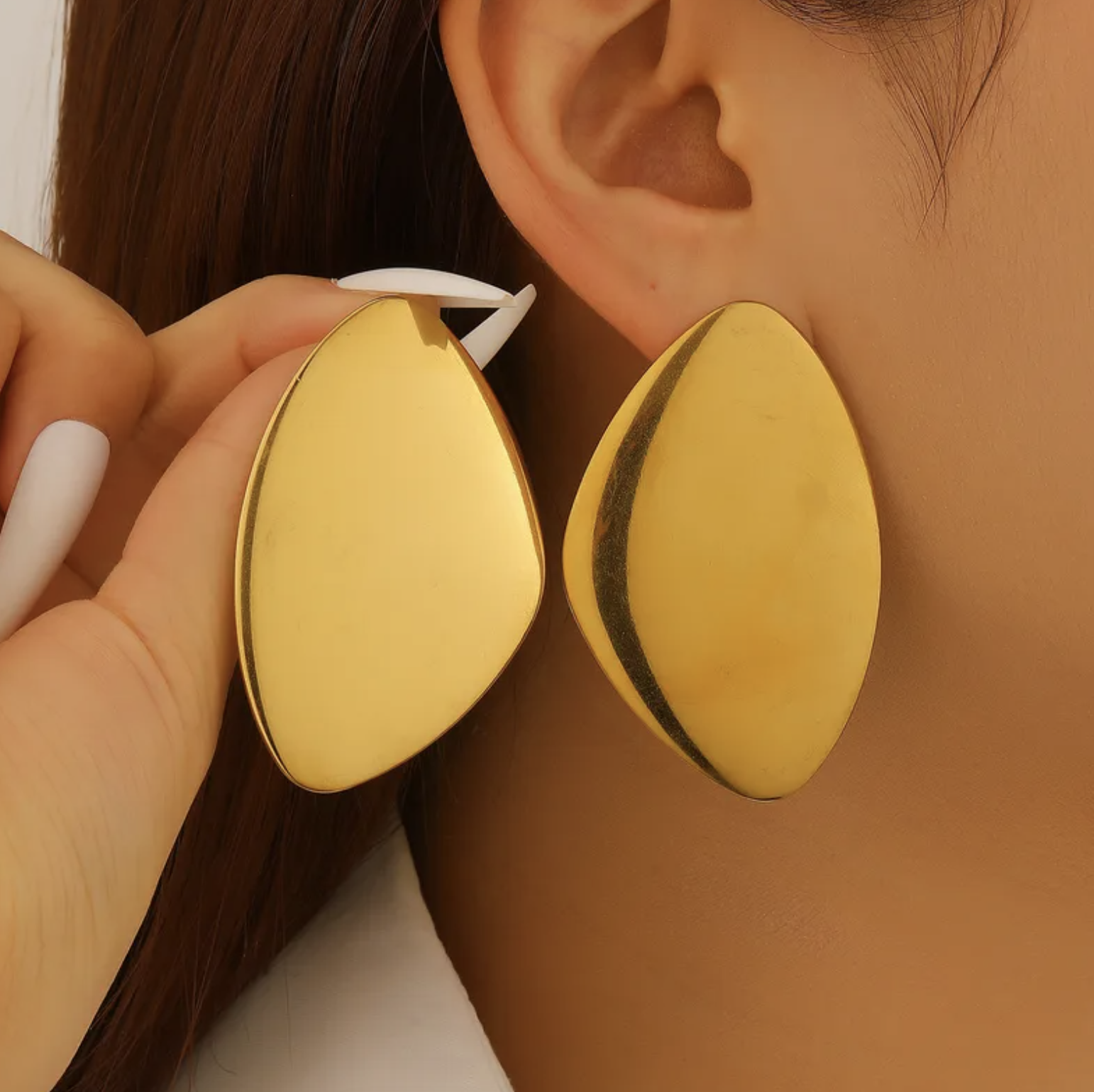 Oval Punk Stud Earrings for Women in Stainless Steel